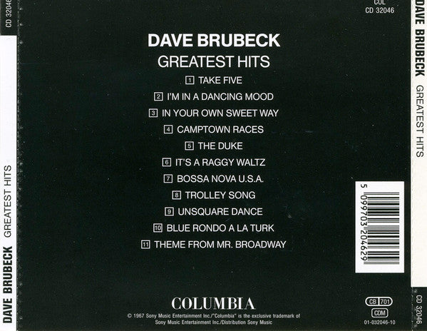 Dave Brubeck - Dave Brubeck's Greatest Hits back cover tracklist