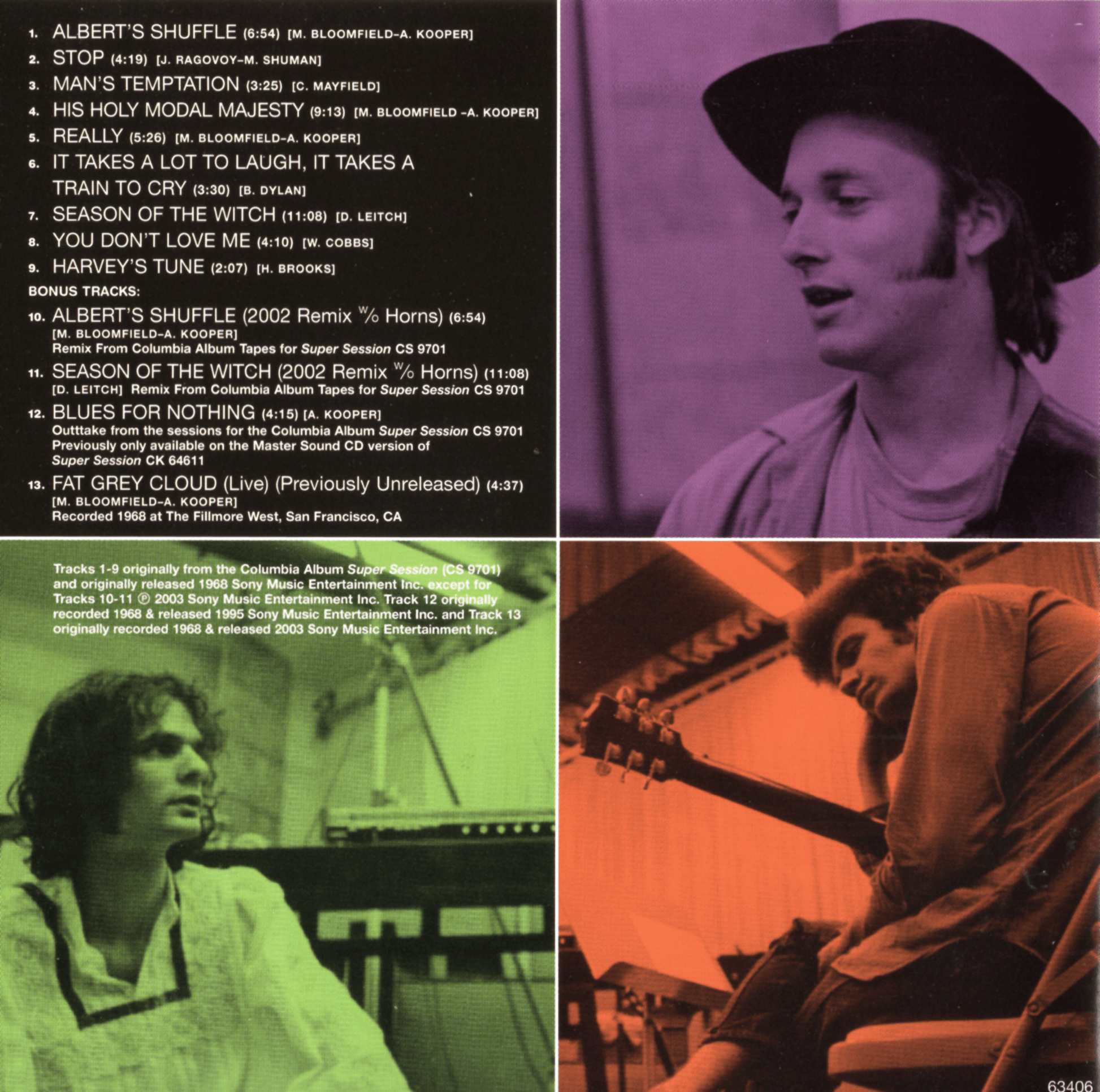 Super Session — Al Kooper/Michael Bloomfield/Stephen Stills back cover