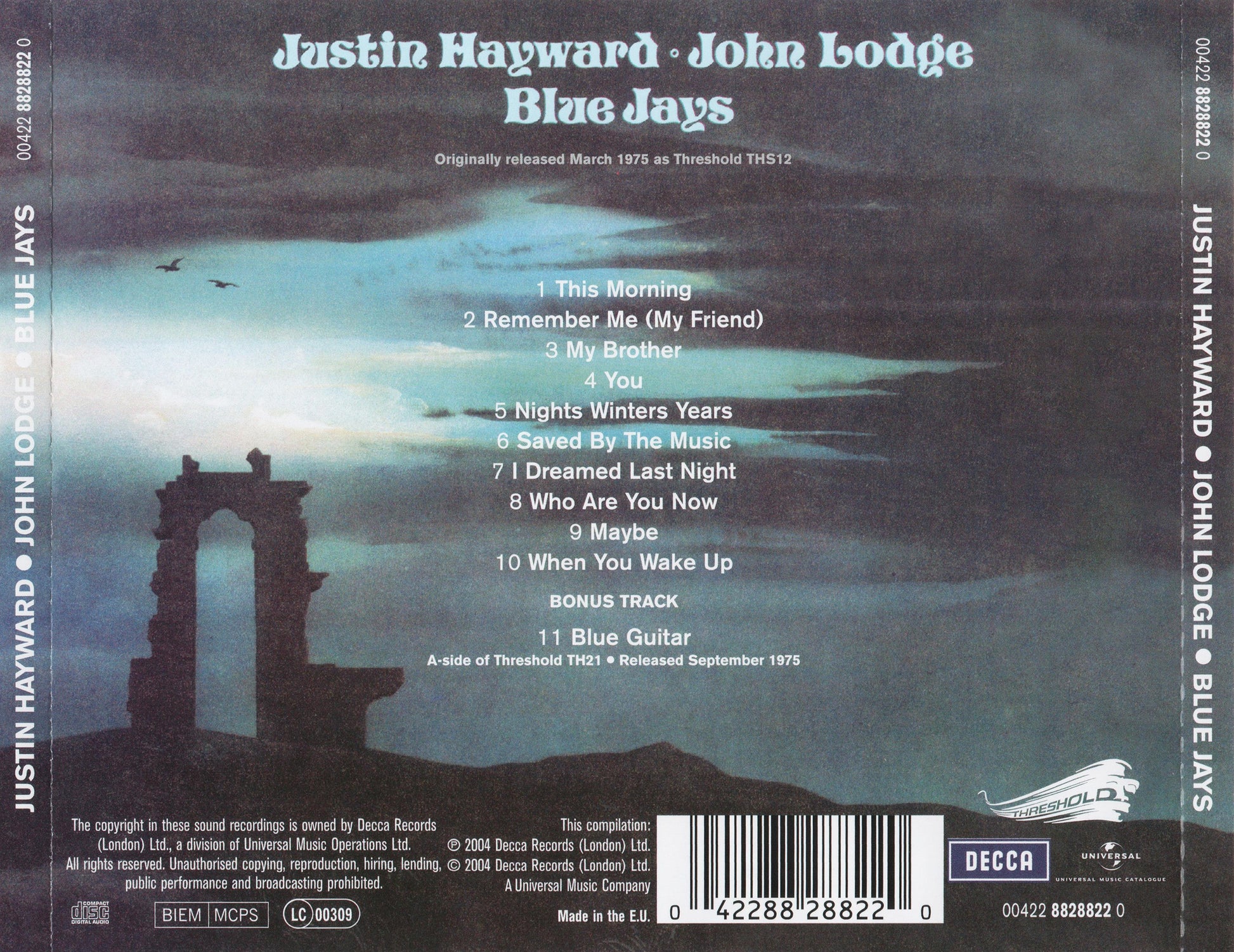 Blue Jays â€” Justin Hayward & John Lodge back cover