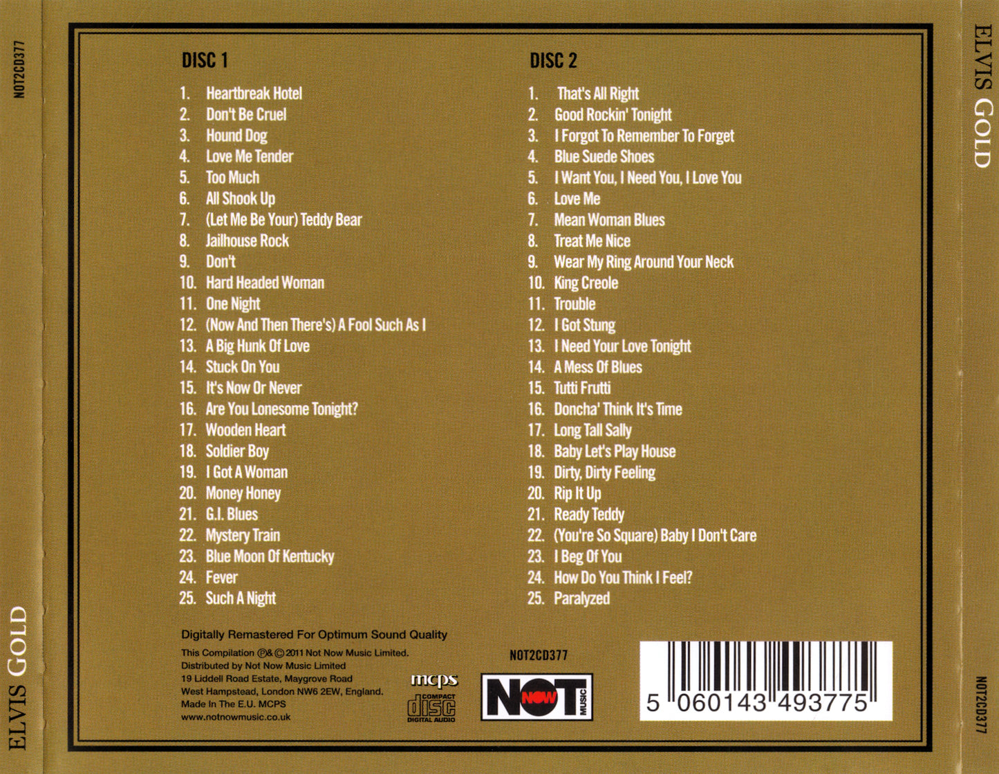 Elvis gold (50 original hits) — Elvis Presley back cover