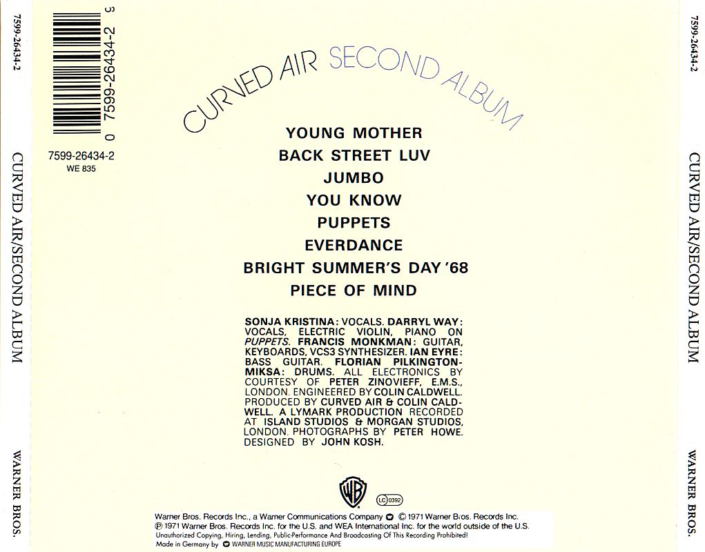 Second Album — Curved Air back cover