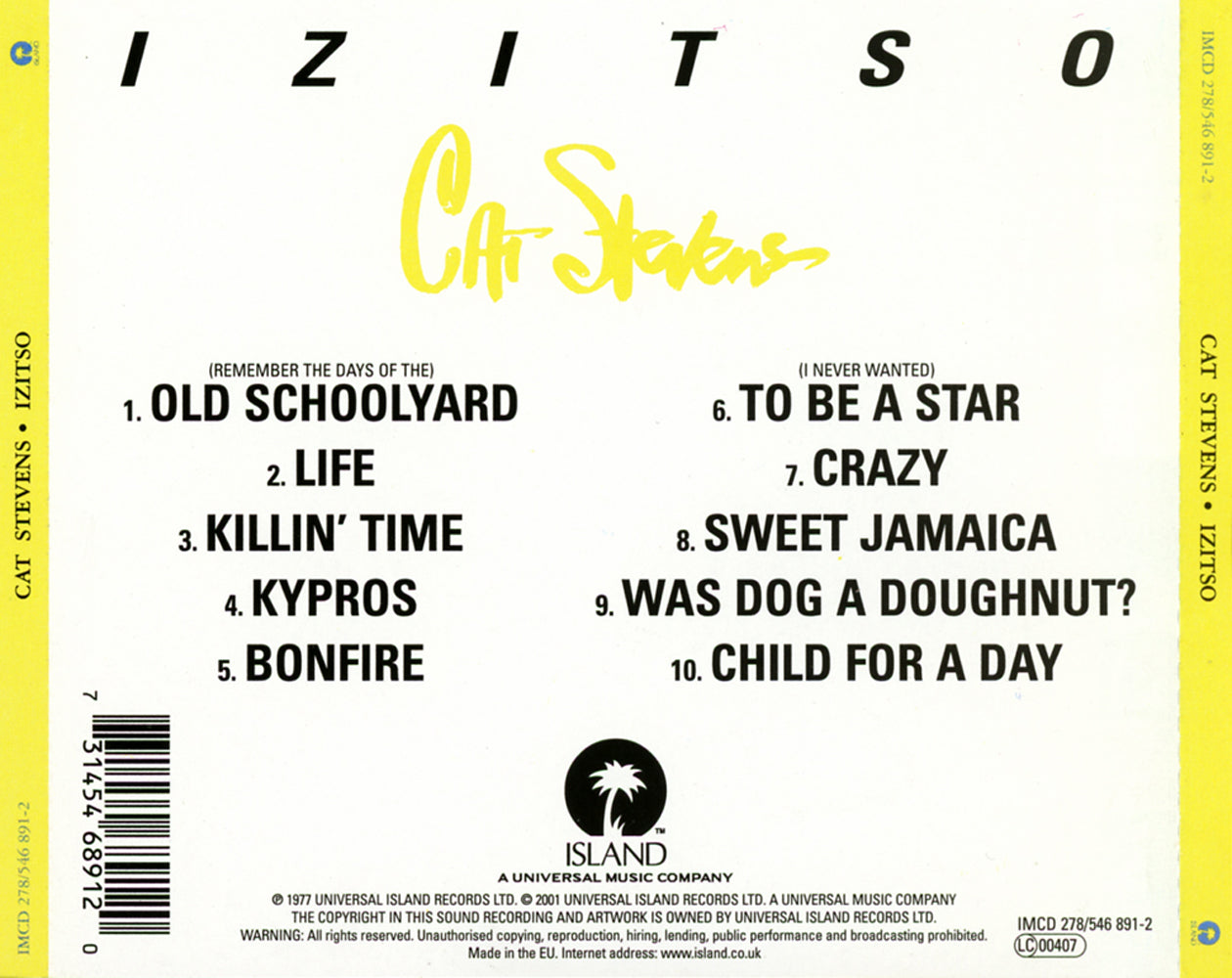 Izitso — Cat Stevens back cover