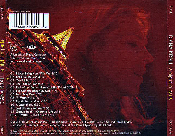 A Night In Paris — Diana Krall back cover