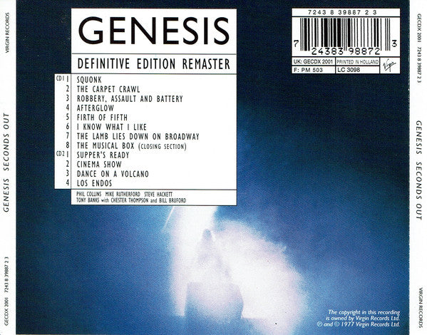Seconds Out — Genesis back cover