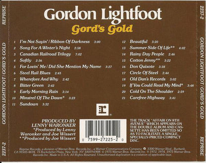 Gord's Gold â€” Gordon Lightfoot back cover