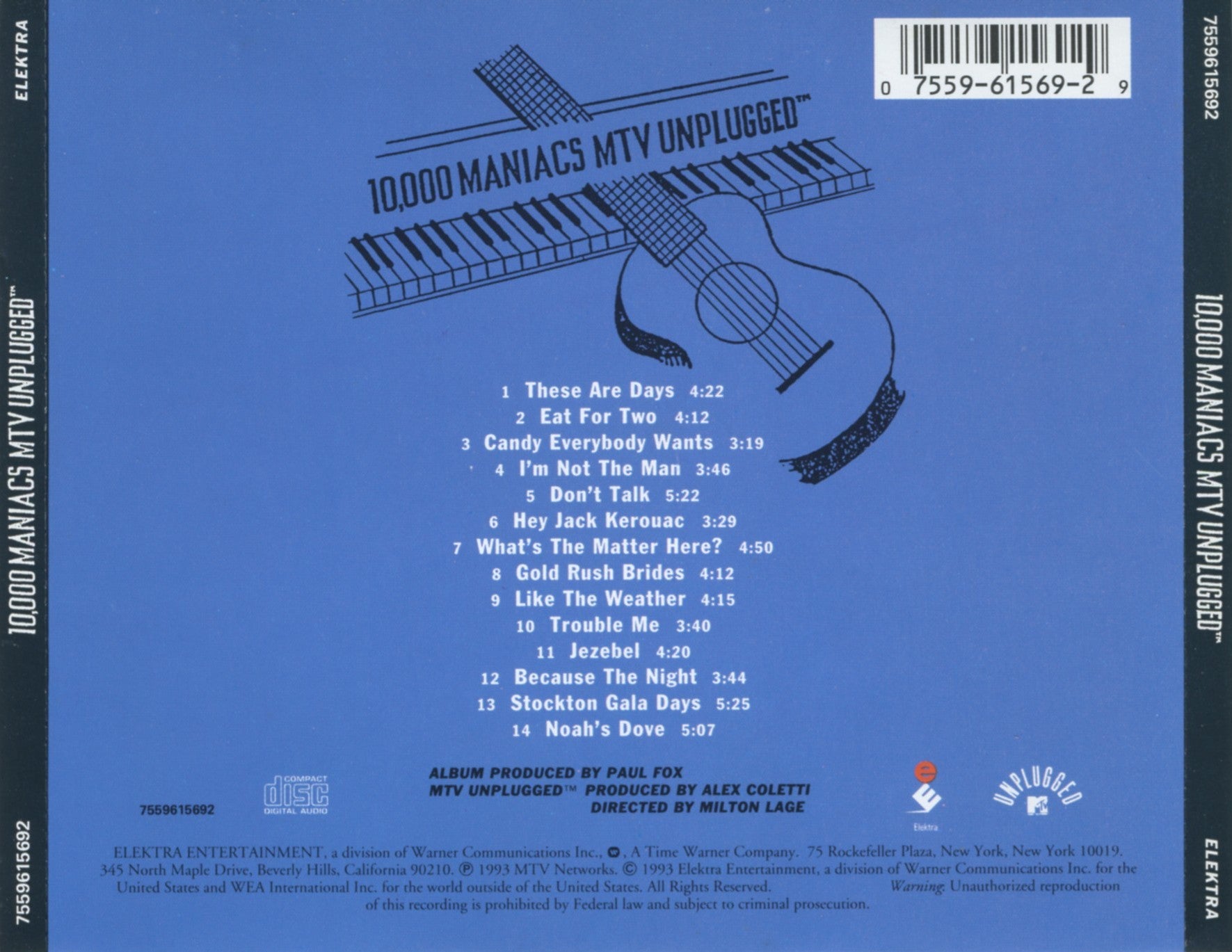 MTV Unplugged — 10,000 Maniacs back cover