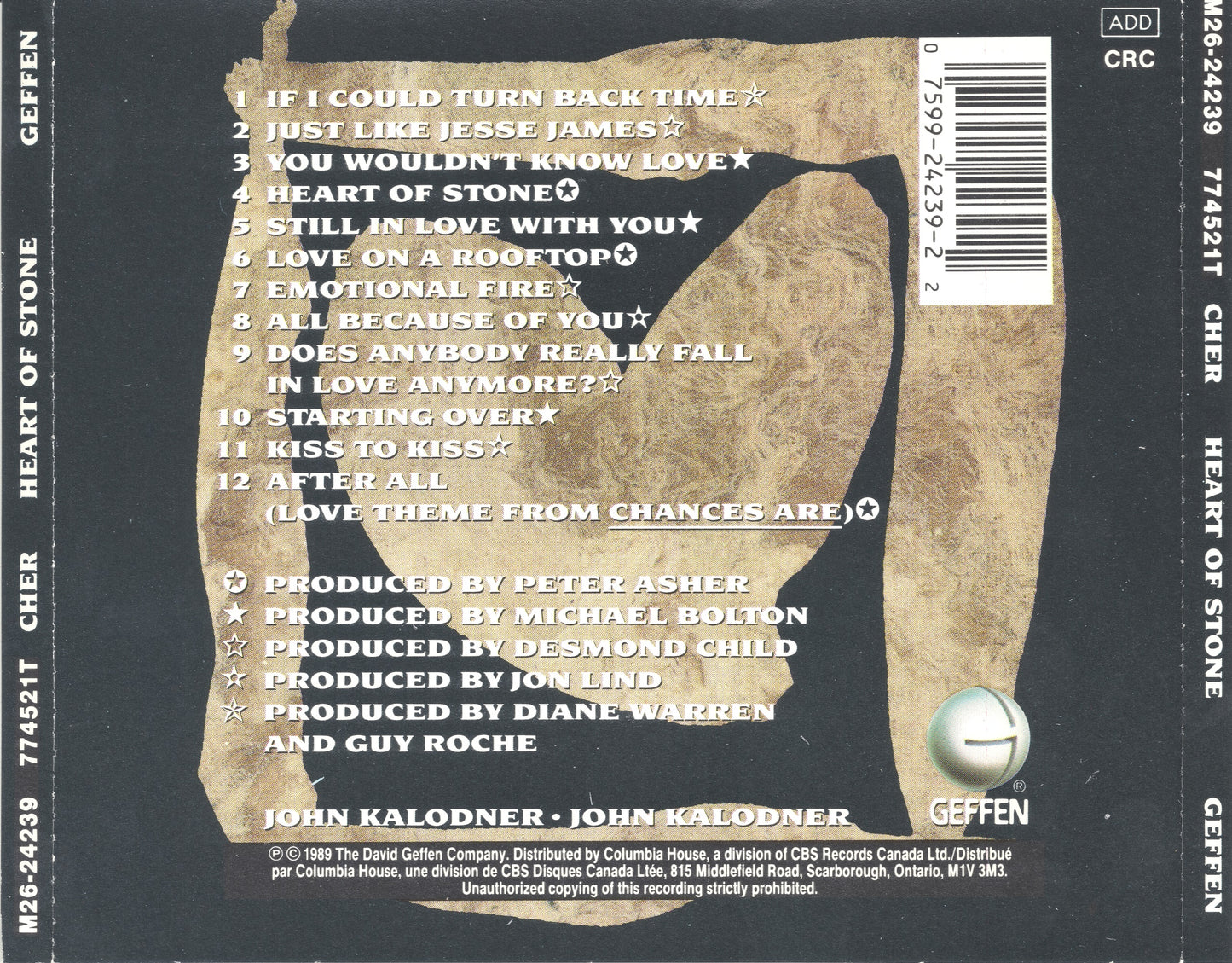Heart of Stone — Cher back cover
