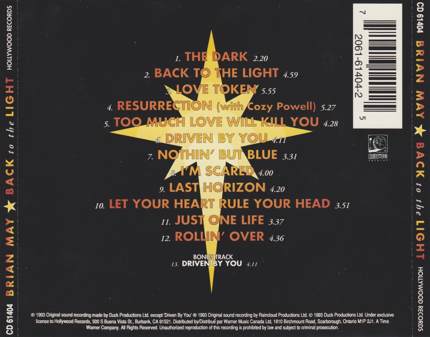 Back to the Light — Brian May back cover