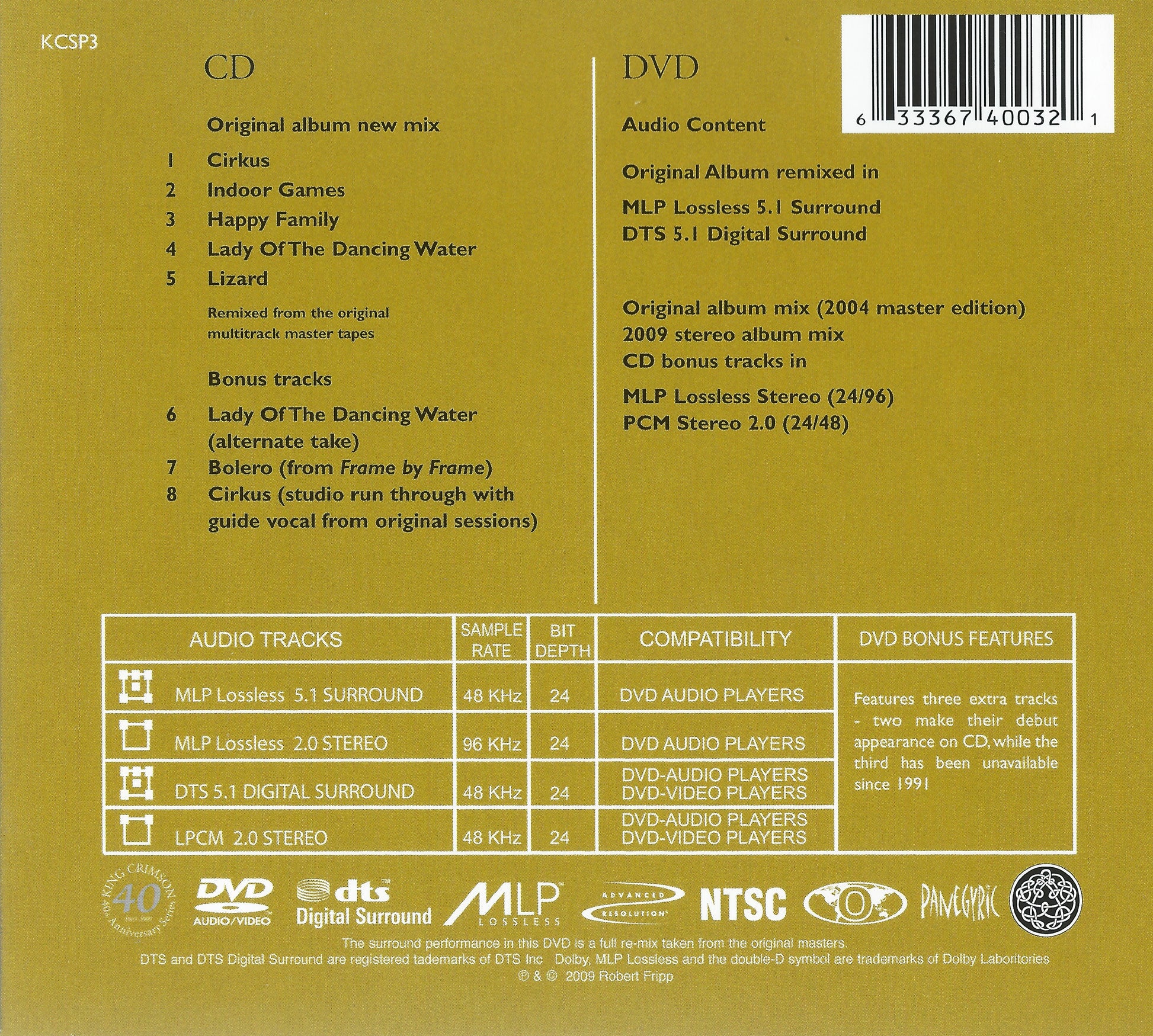 Lizard â€” King Crimson back cover