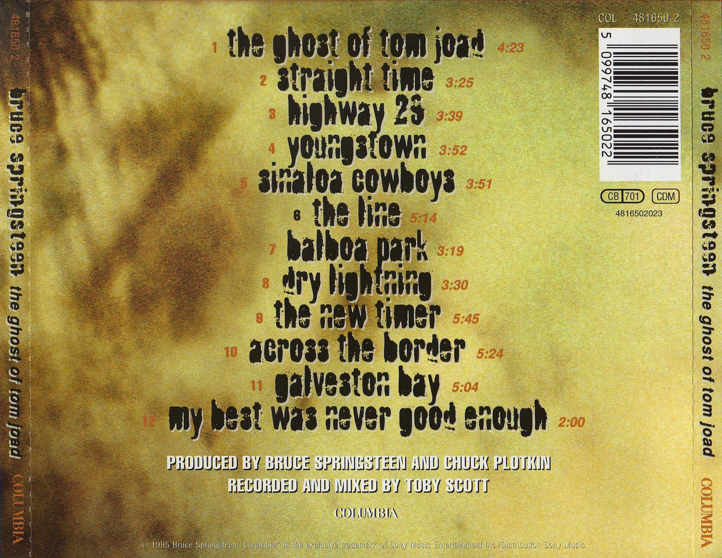The Ghost Of Tom Joad — Bruce Springsteen back cover