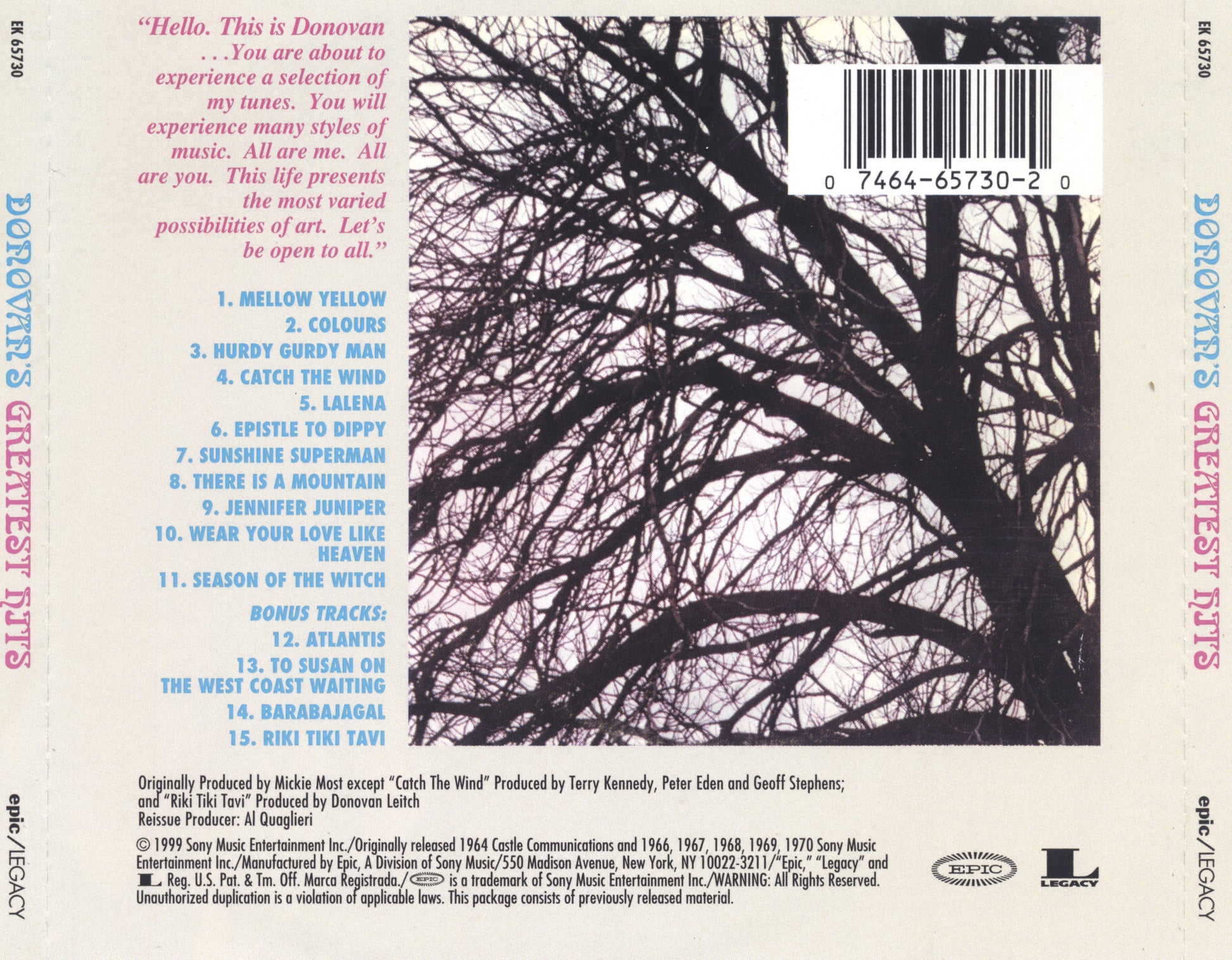 The Hits — Donovan back cover