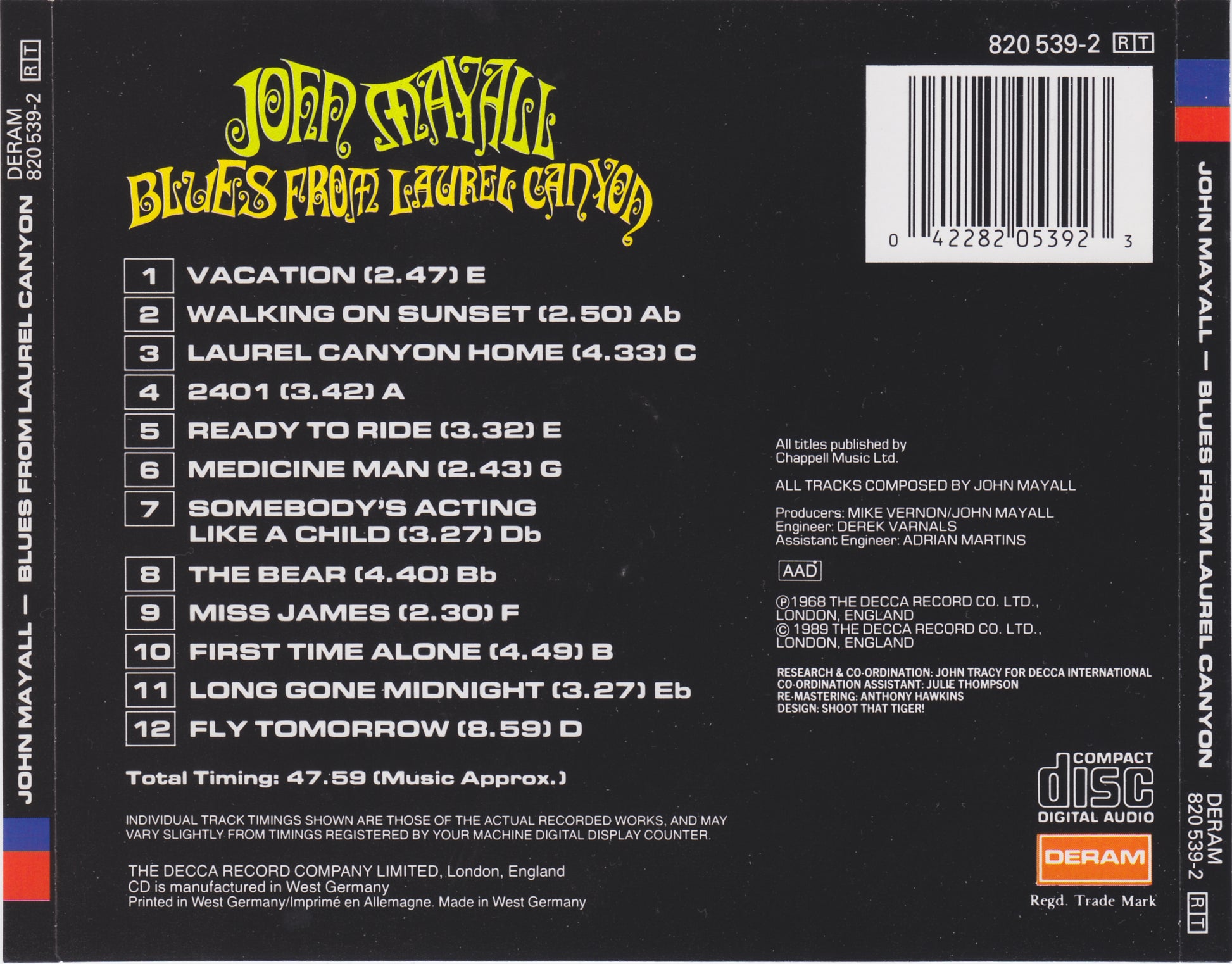 Blues from Laurel Canyon — John Mayall back cover