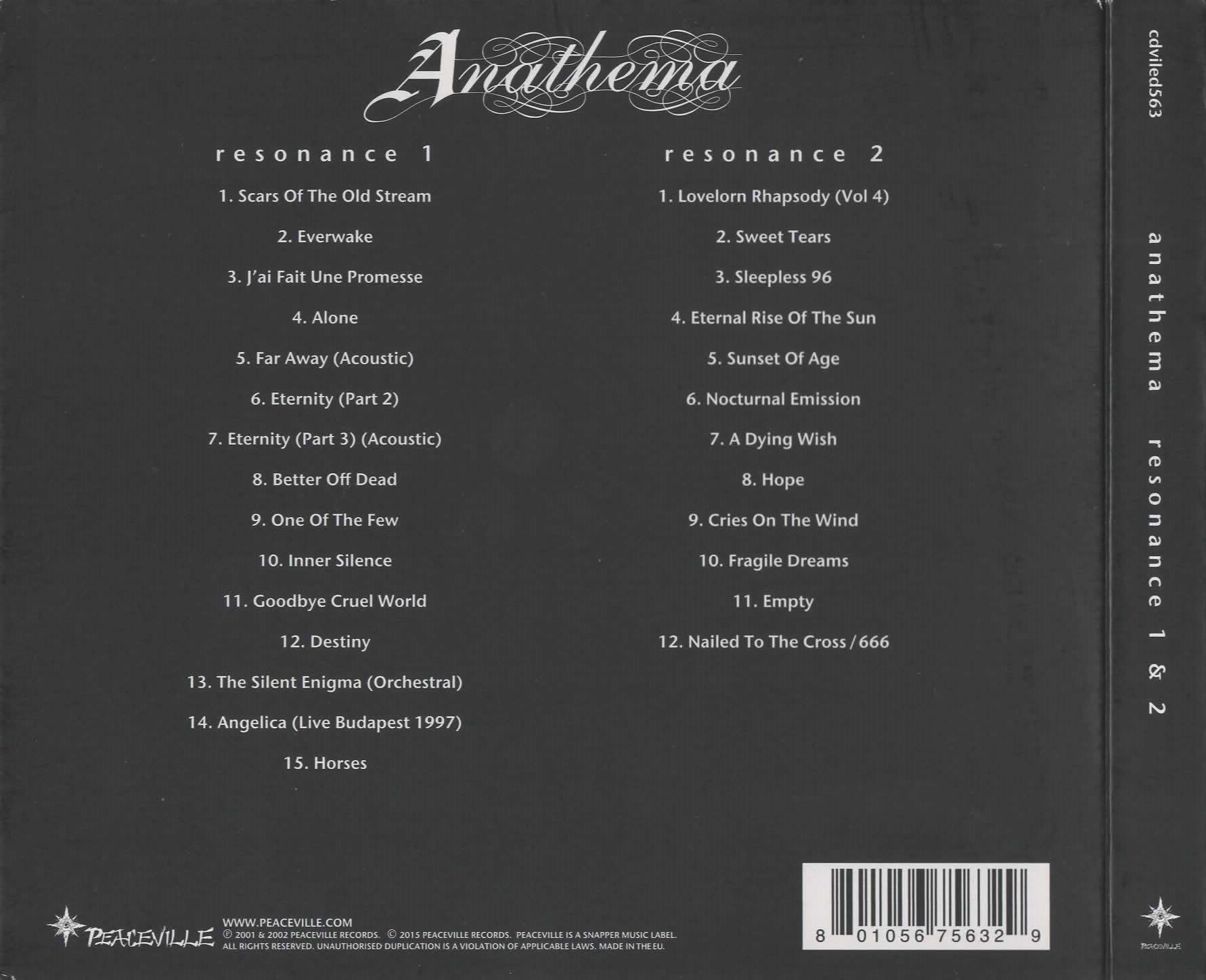 Resonance, Vol 1 &. 2 — Anathema back cover