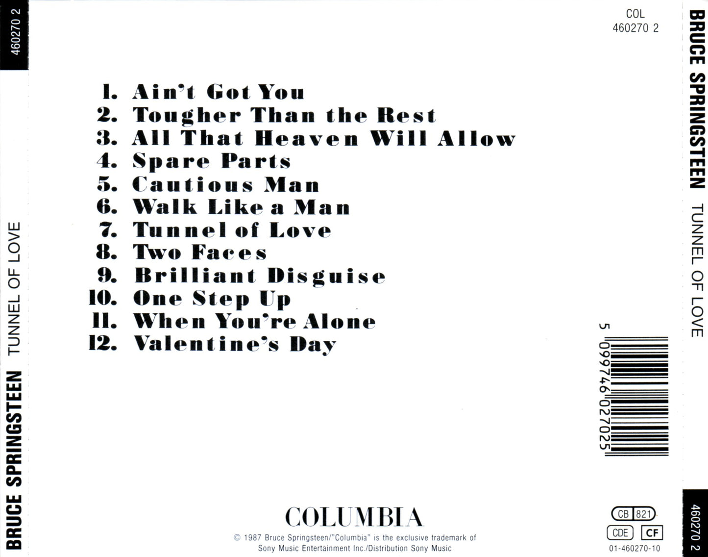 Tunnel of Love — Bruce Springsteen back cover