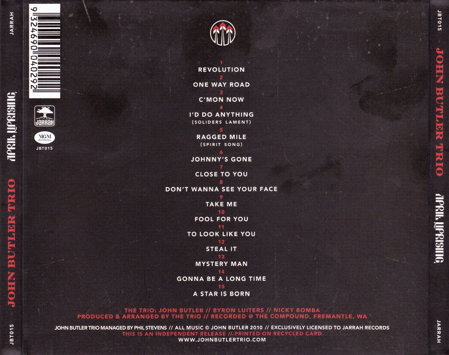 April Uprising — John Butler Trio back cover