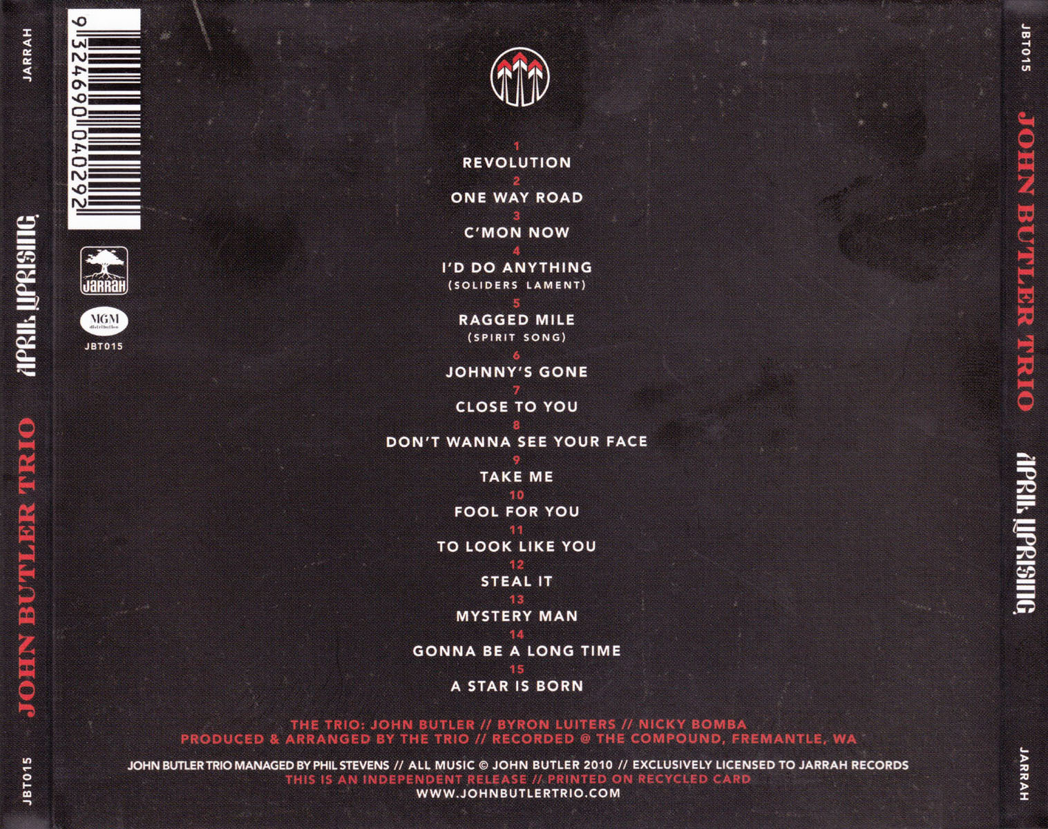 April Uprising — John Butler Trio back cover