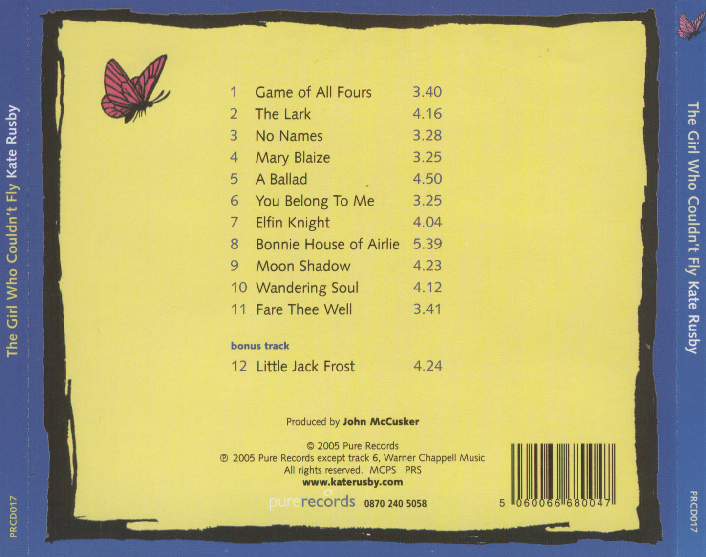 The Girl Who Couldn't Fly — Kate Rusby back cover