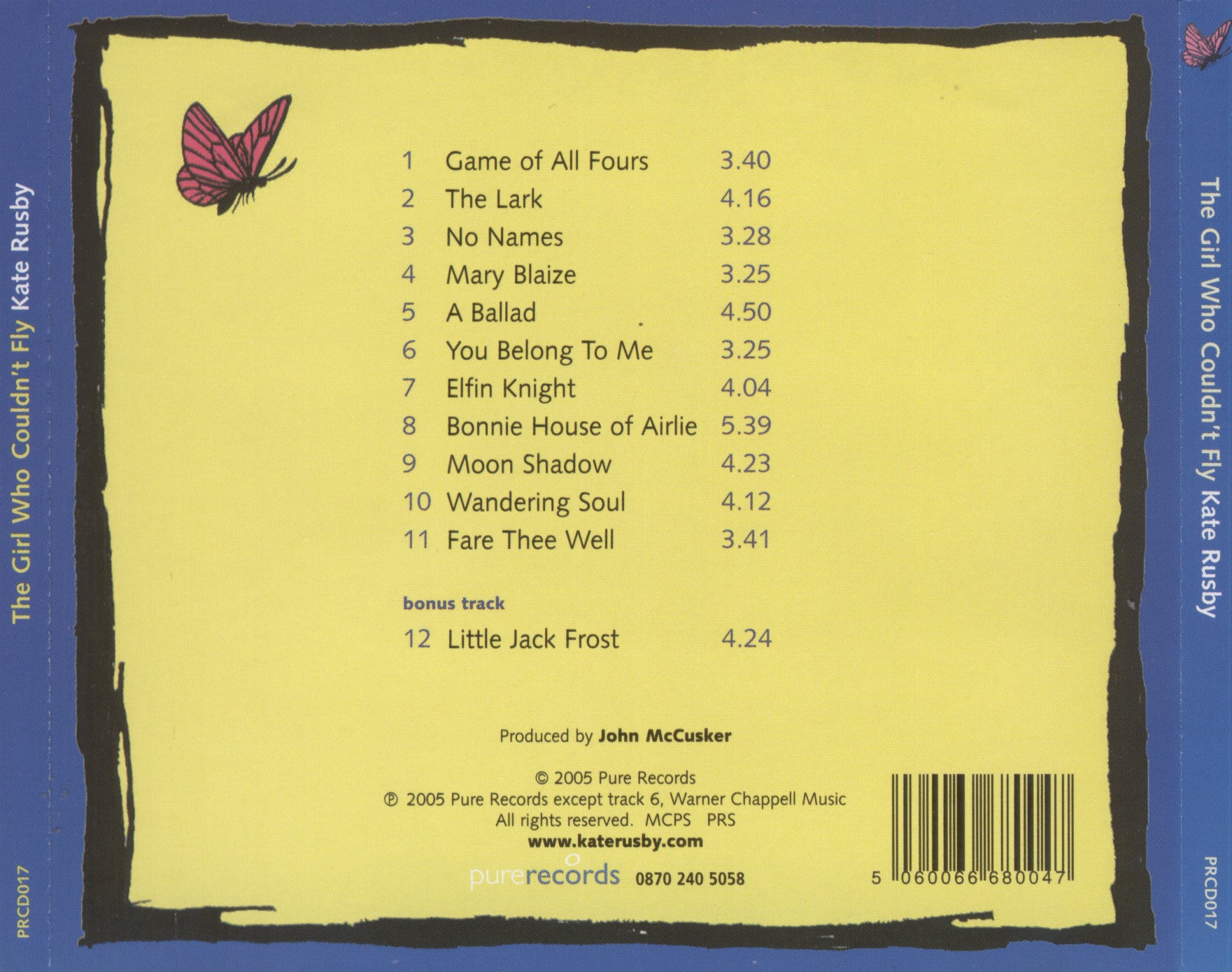 The Girl Who Couldn't Fly — Kate Rusby back cover
