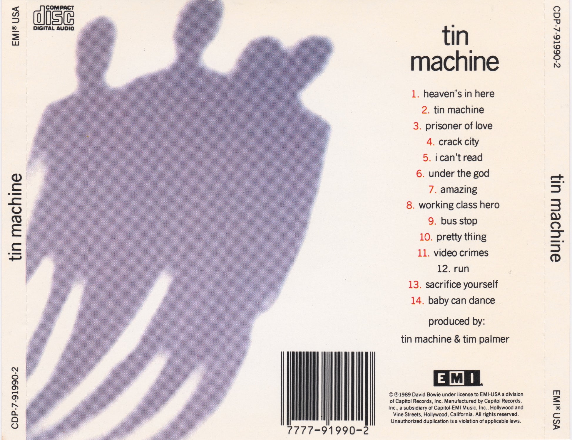 Tin Machine — David Bowie back cover