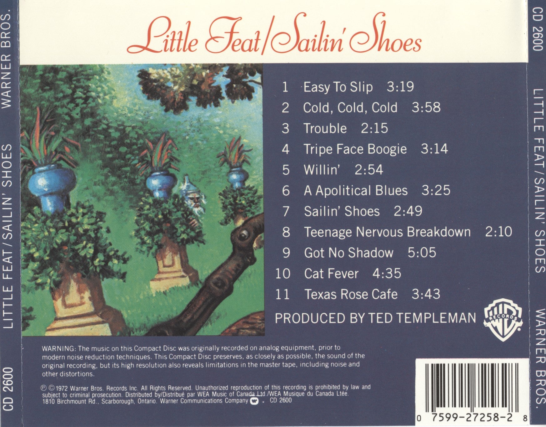 Sailin' Shoes — Little Feat back cover