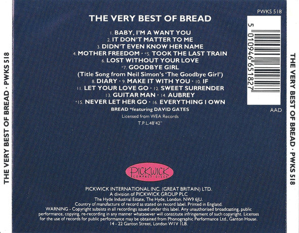 The Very Best of Bread [Pickwick] — Bread back cover