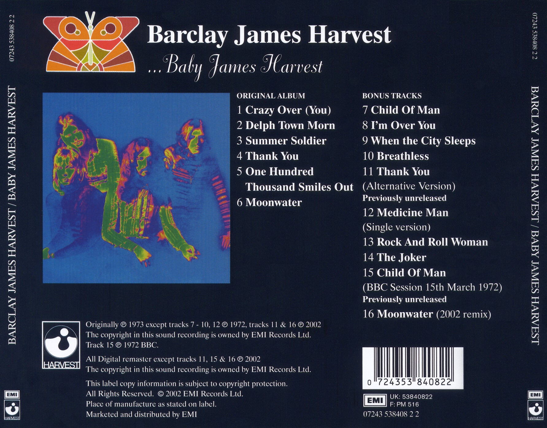 Baby James Harvest — Barclay James Harvest back cover