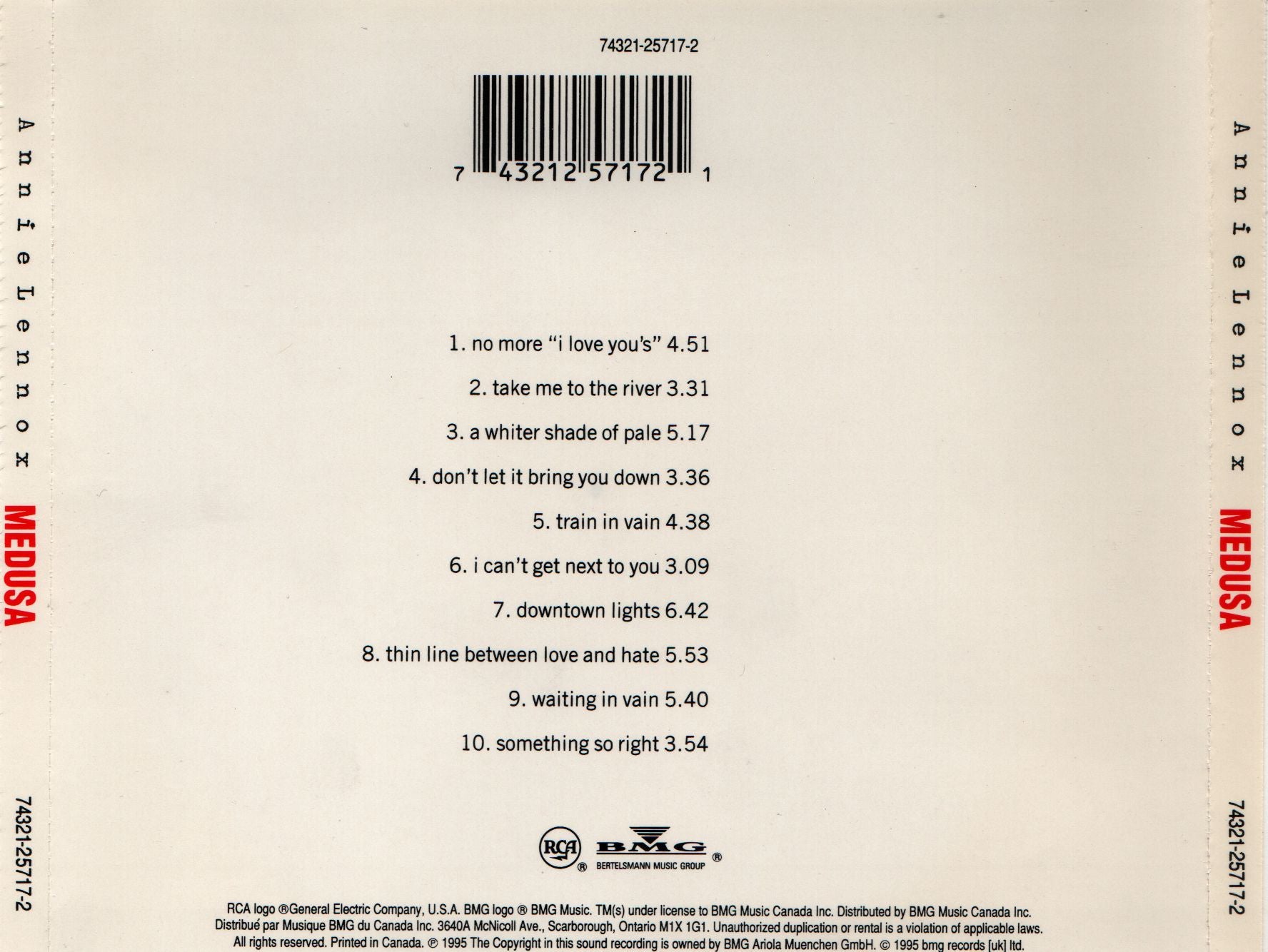 Medusa — Annie Lennox back cover
