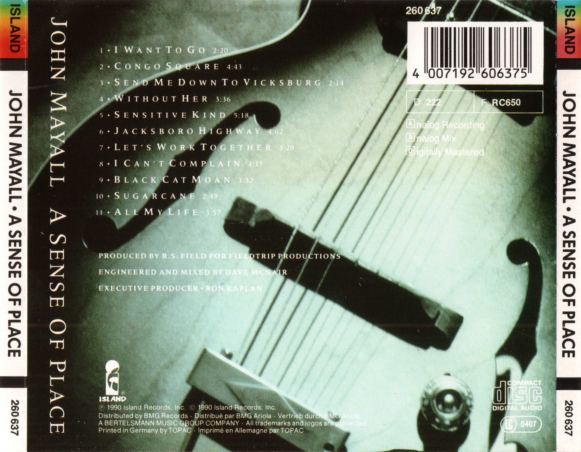 A Sense of Place — John Mayall back cover