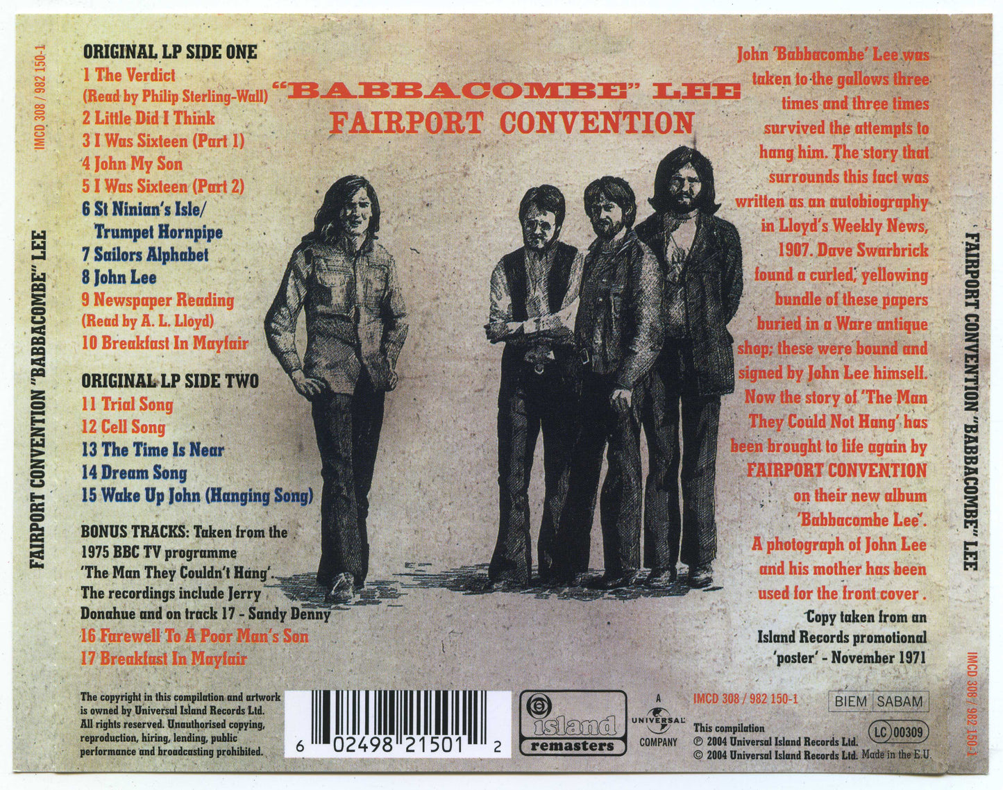 Babbacombe Lee [Bonus Tracks] — Fairport Convention back cover