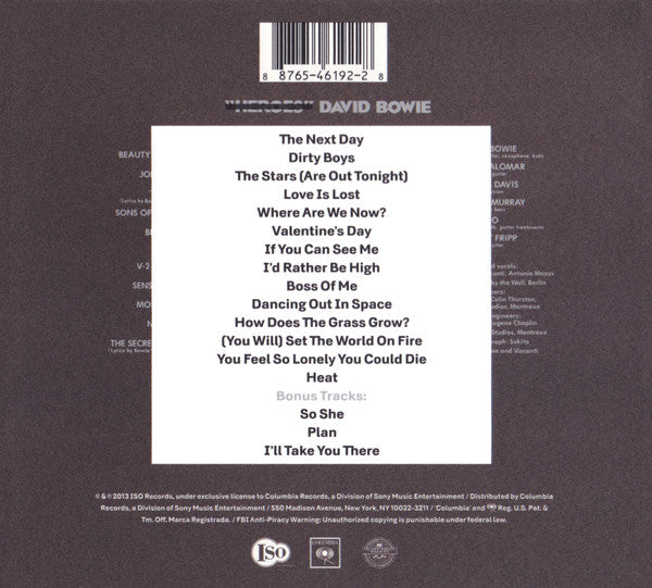 The Next Day [Deluxe Edition] — David Bowie back cover