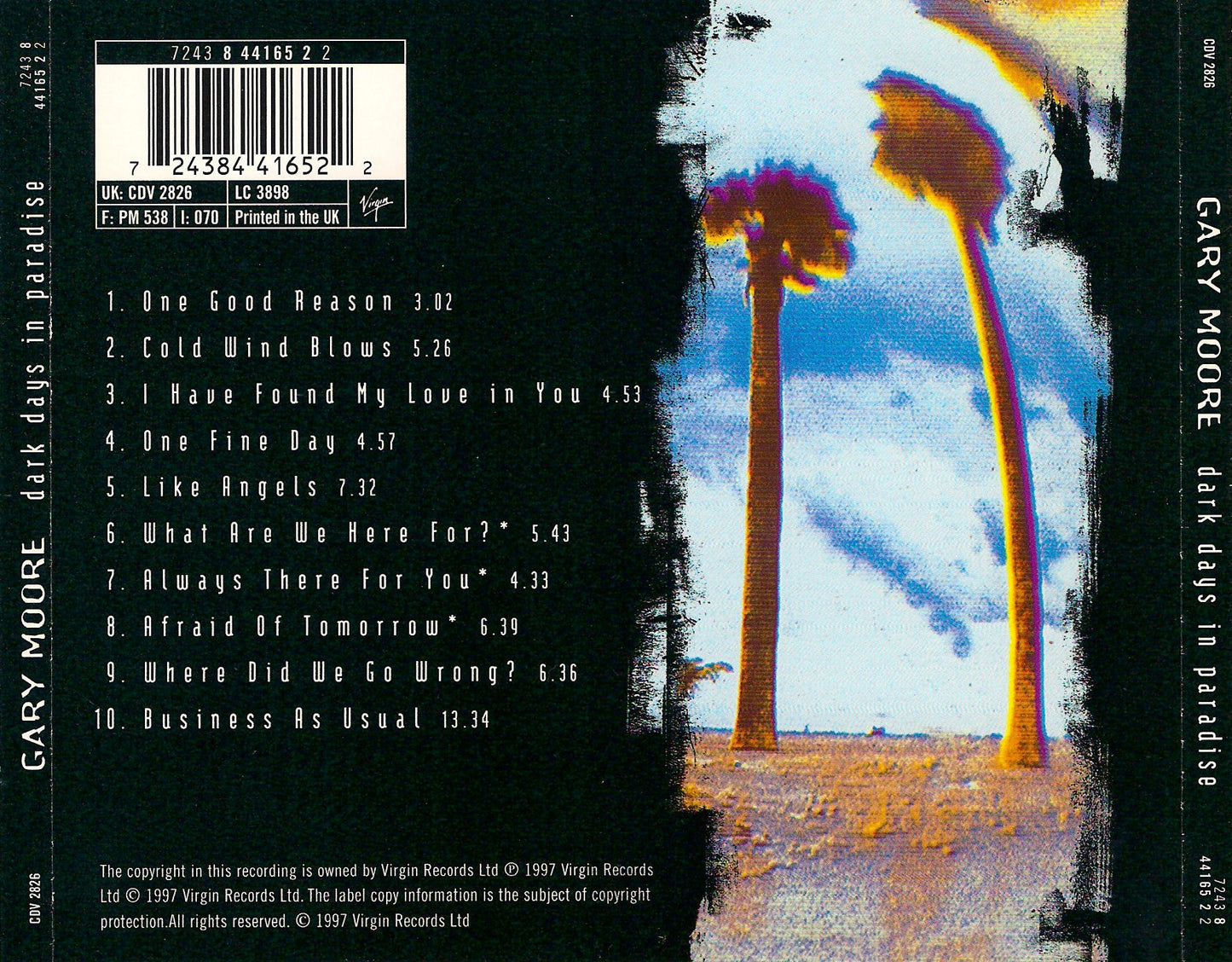 Dark Days in Paradise — Gary Moore back cover