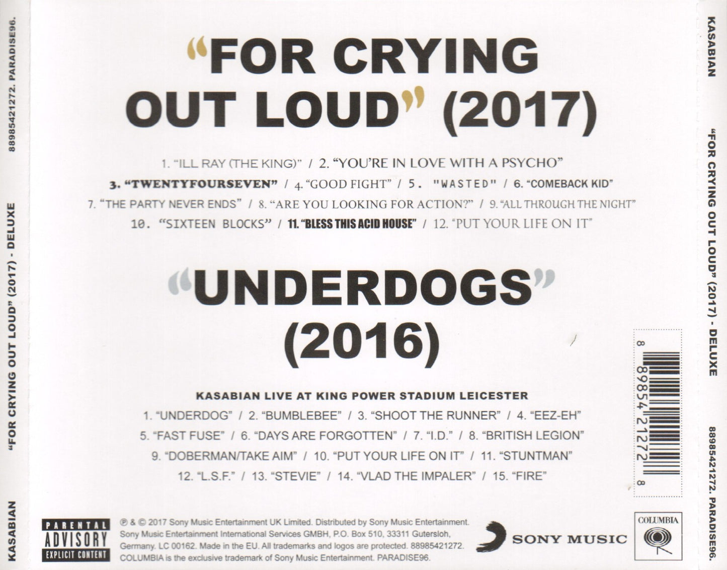 For Crying Out Loud — Kasabian back cover