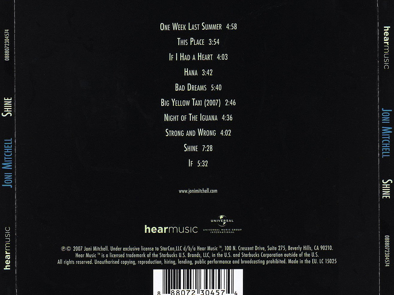 Shine — Joni Mitchell back cover