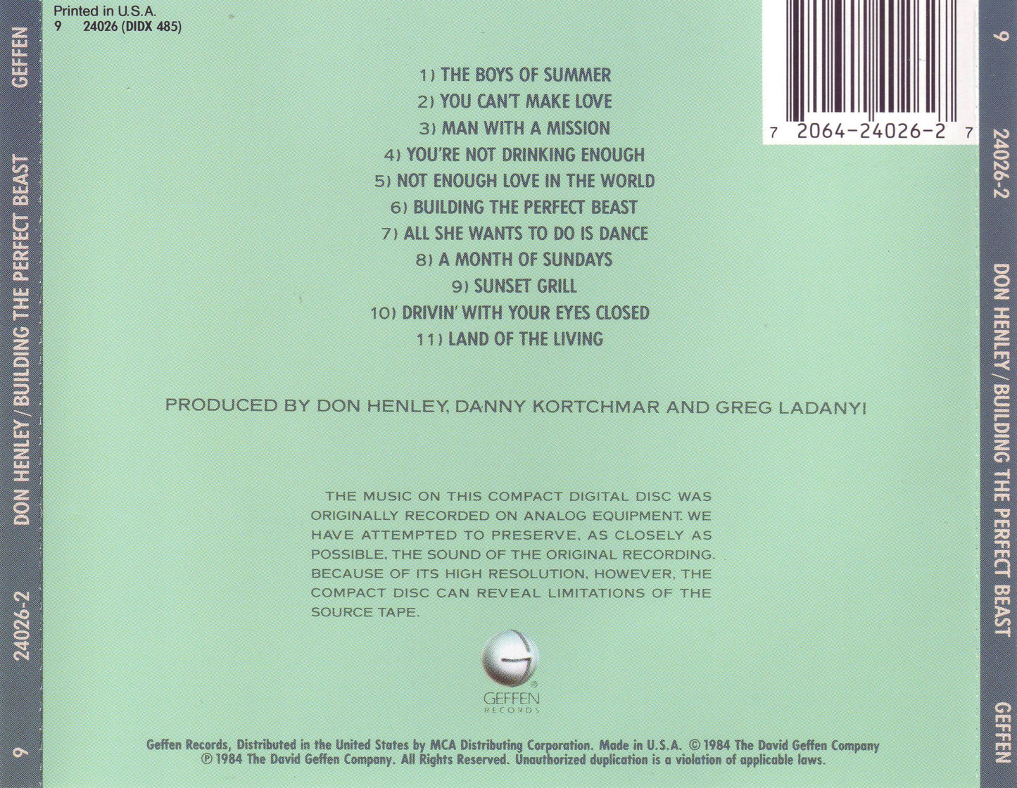 Building The Perfect Beast — Don Henley back cover