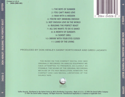 Building The Perfect Beast — Don Henley back cover