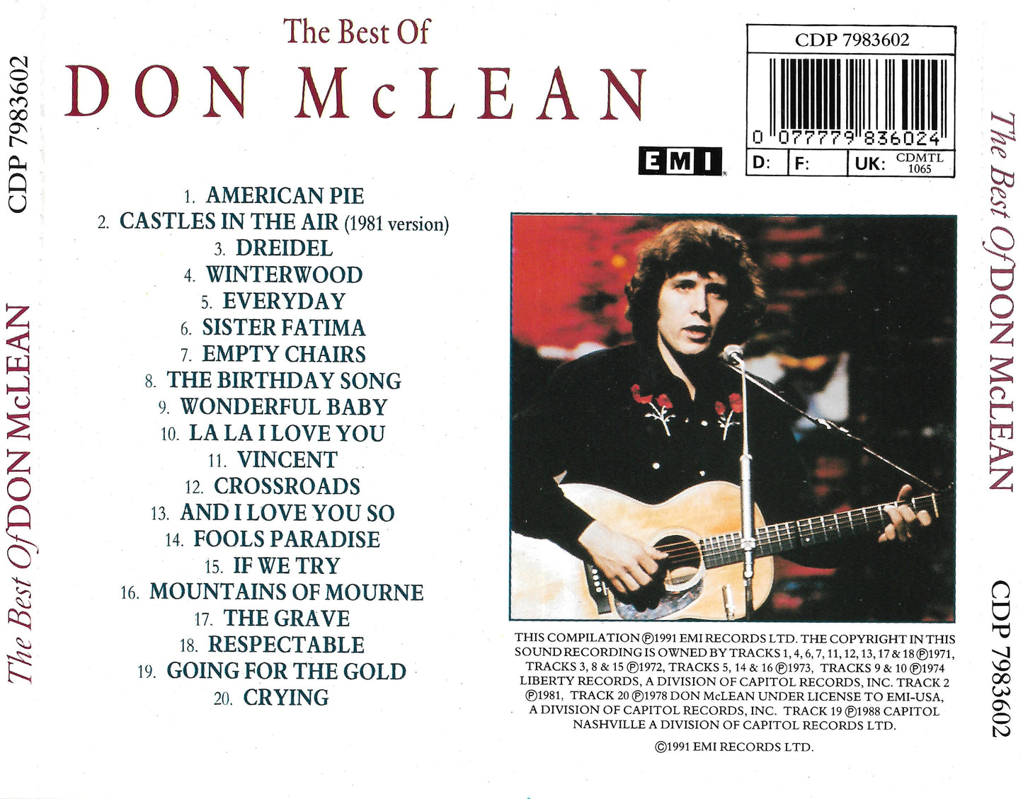 Best of Don McLean [EMI 1991] — Don McLean back cover