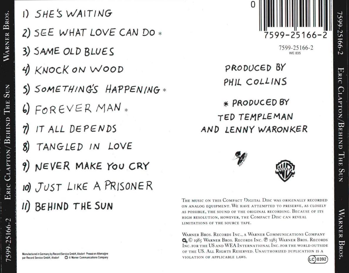 Behind the Sun — Eric Clapton back cover