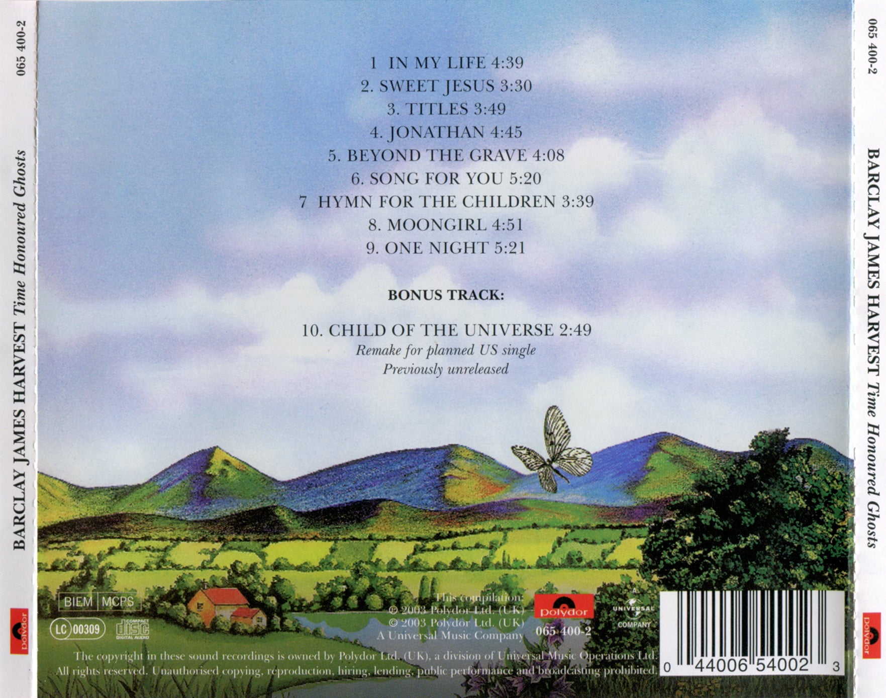 Time Honoured Ghosts — Barclay James Harvest back cover