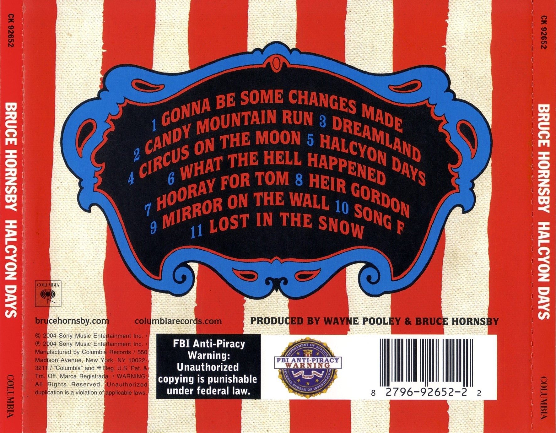 Halcyon Days — Bruce Hornsby back cover