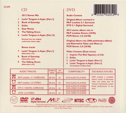 Larks' Tongues in Aspic â€” King Crimson back cover