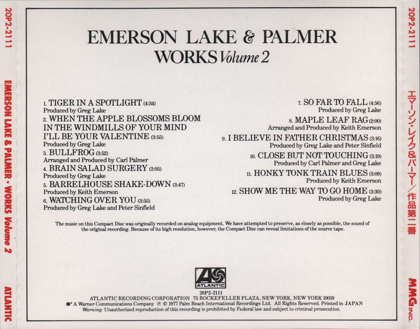 Works Volume 2 — Emerson, Lake & Palmer back cover