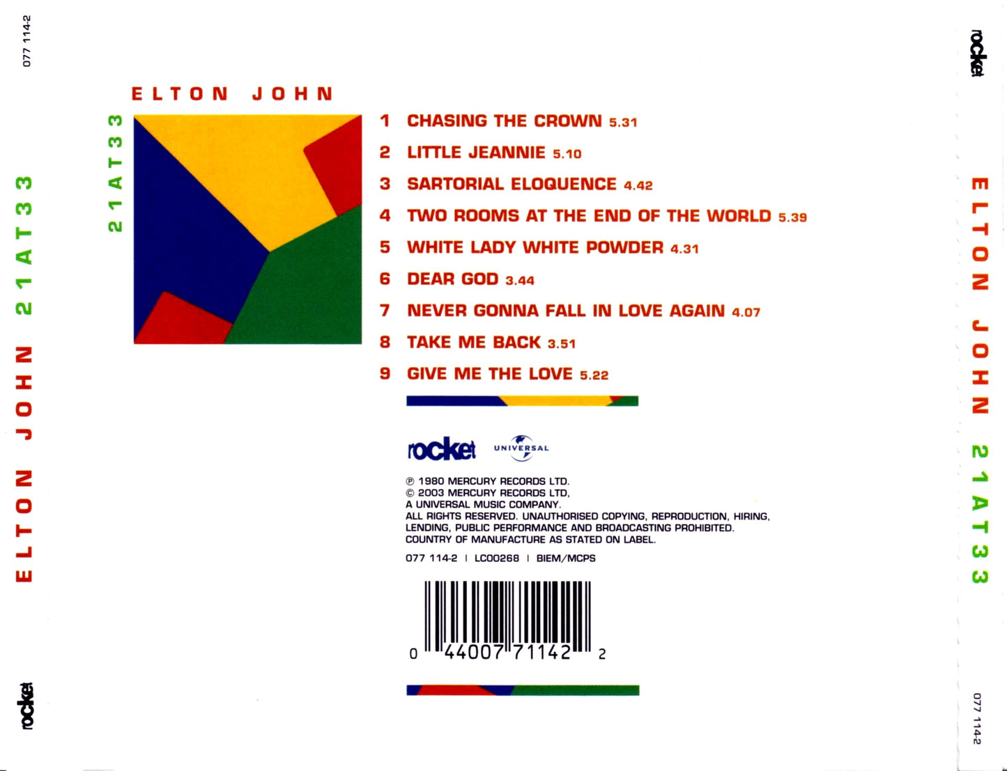 21 At 33 — Elton John back cover