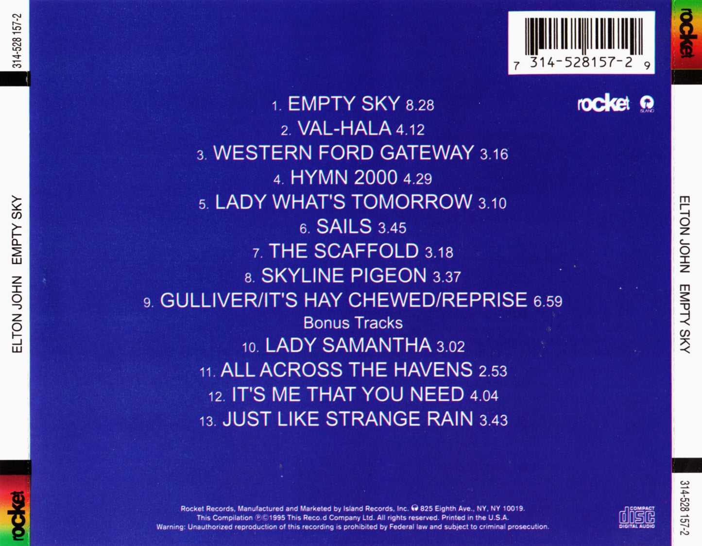 Empty Sky — Elton John back cover