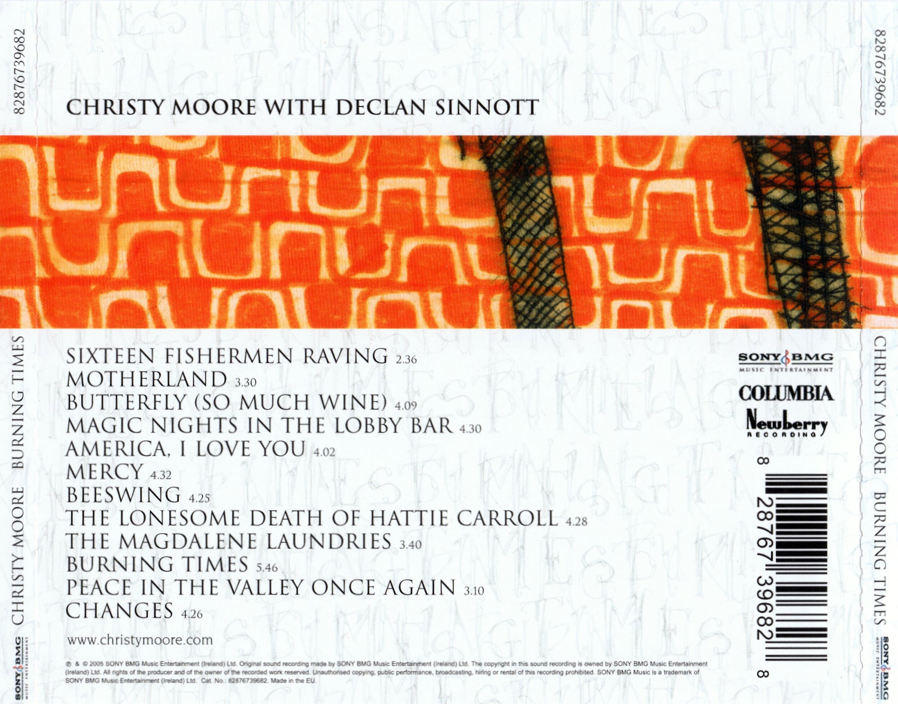 Burning Times — Christy Moore back cover