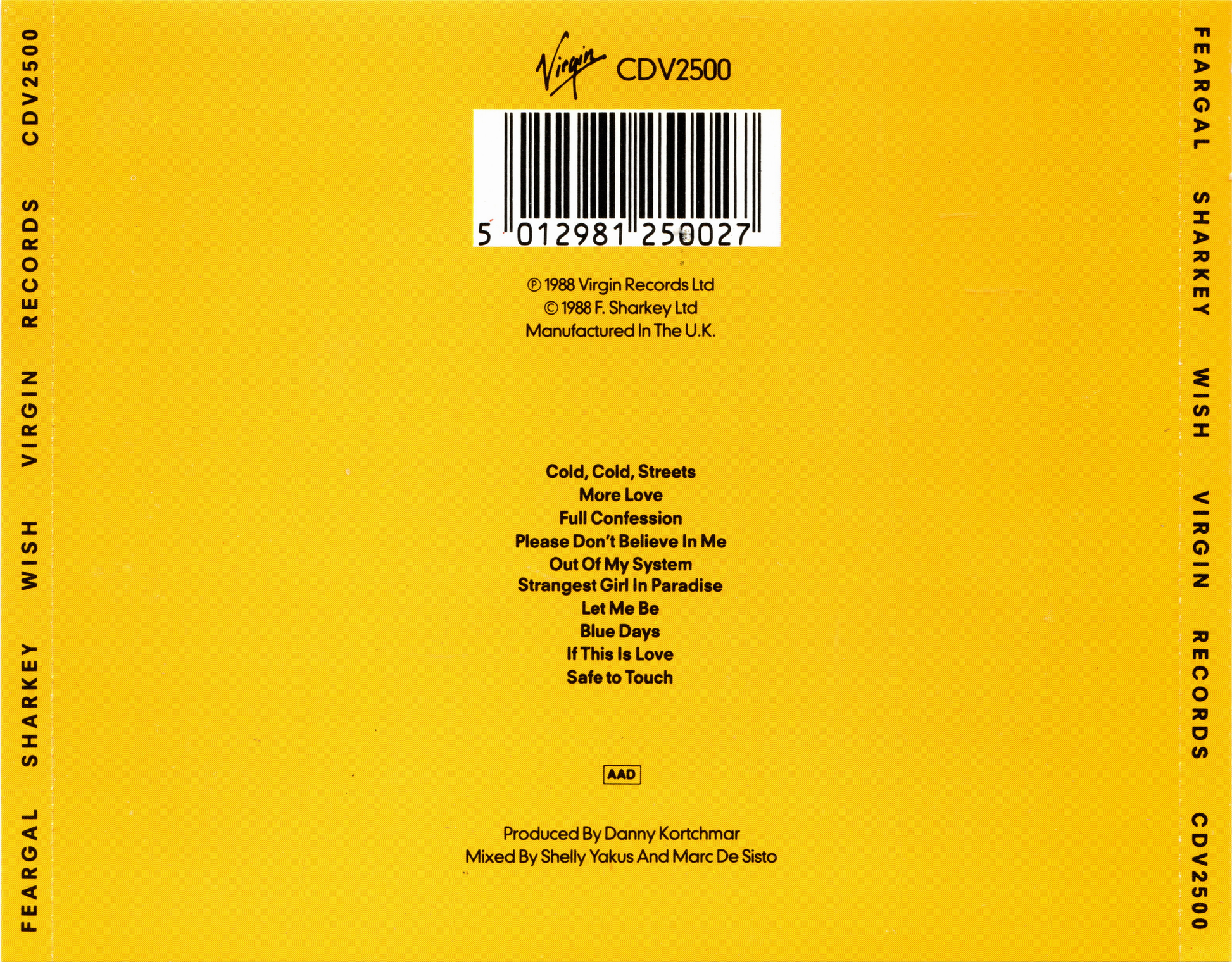 Wish — Feargal Sharkey back cover
