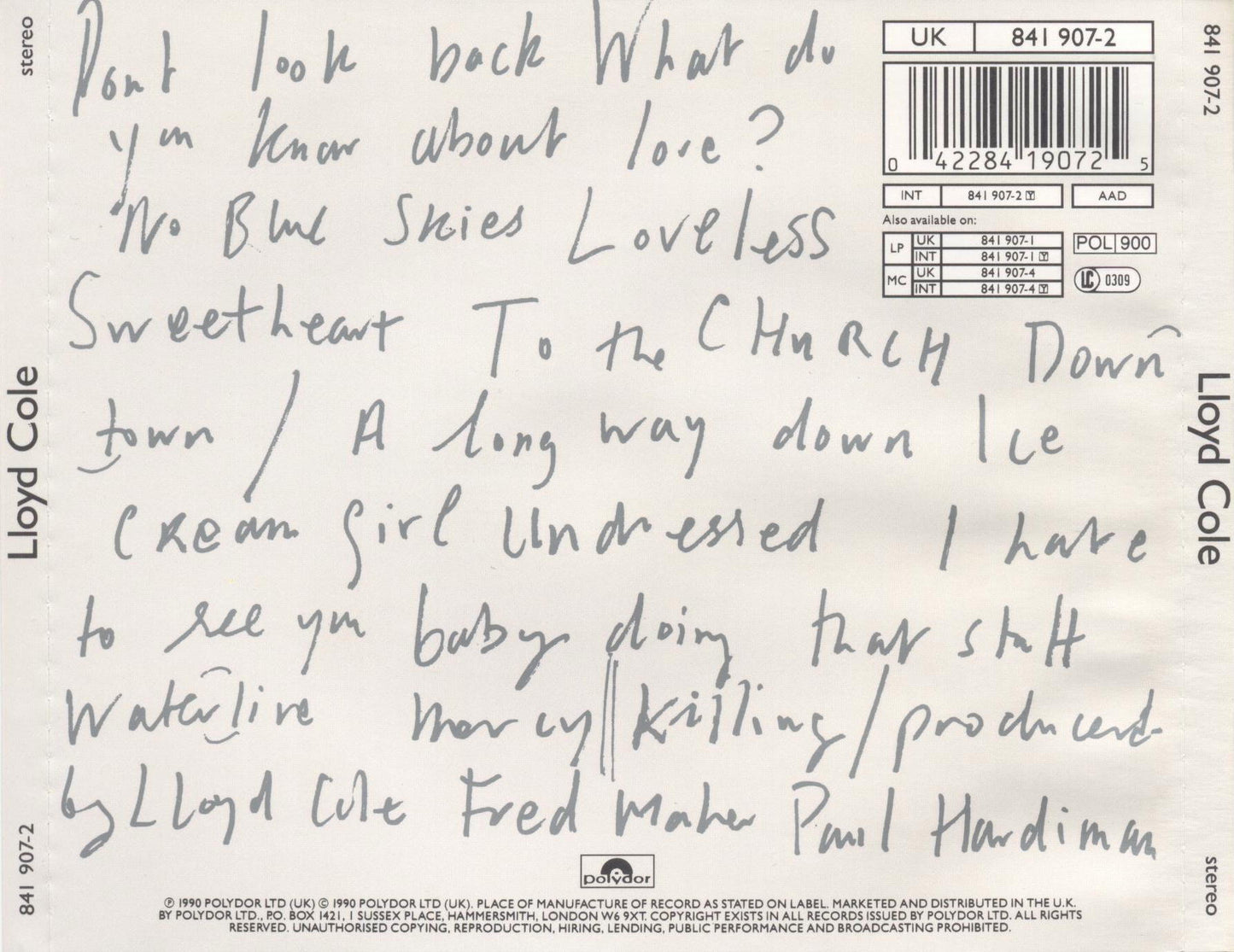 Lloyd Cole — Lloyd Cole back cover