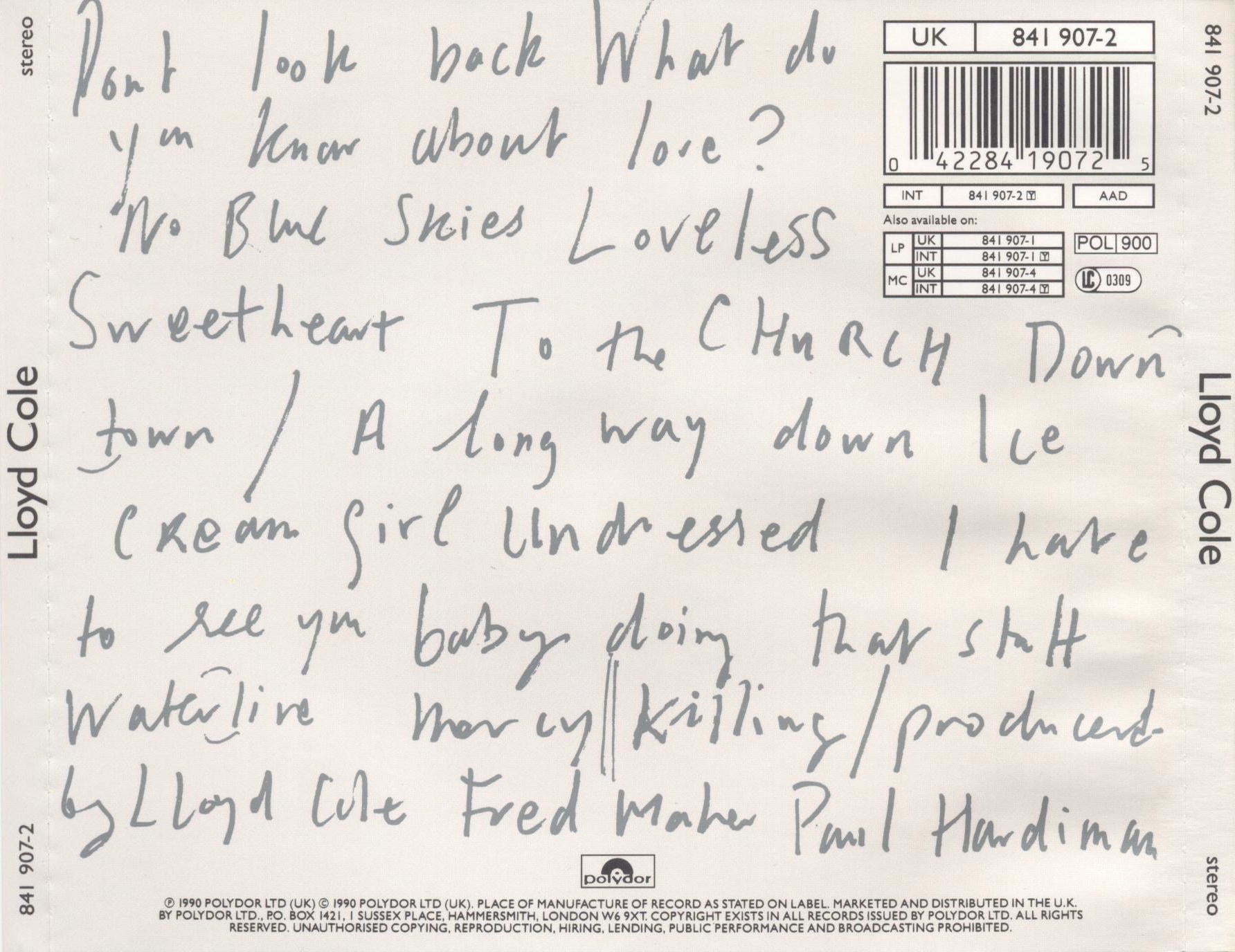 Lloyd Cole — Lloyd Cole back cover