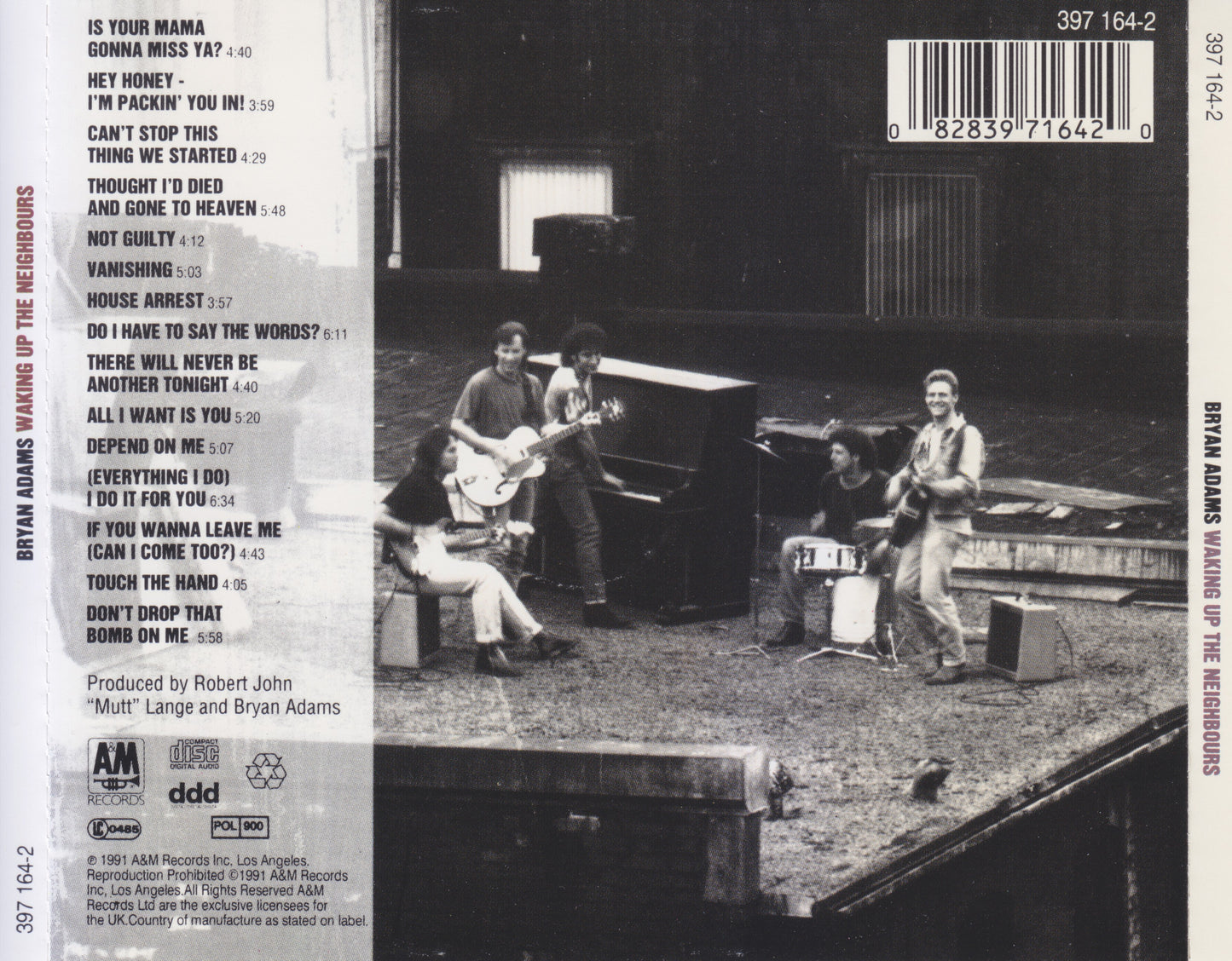 Waking up the Neighbours — Bryan Adams back cover