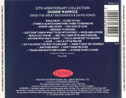 25th Anniversary Collection: Dionne Warwick Sings the Great Bacharach & David — Dionne Warwick back cover