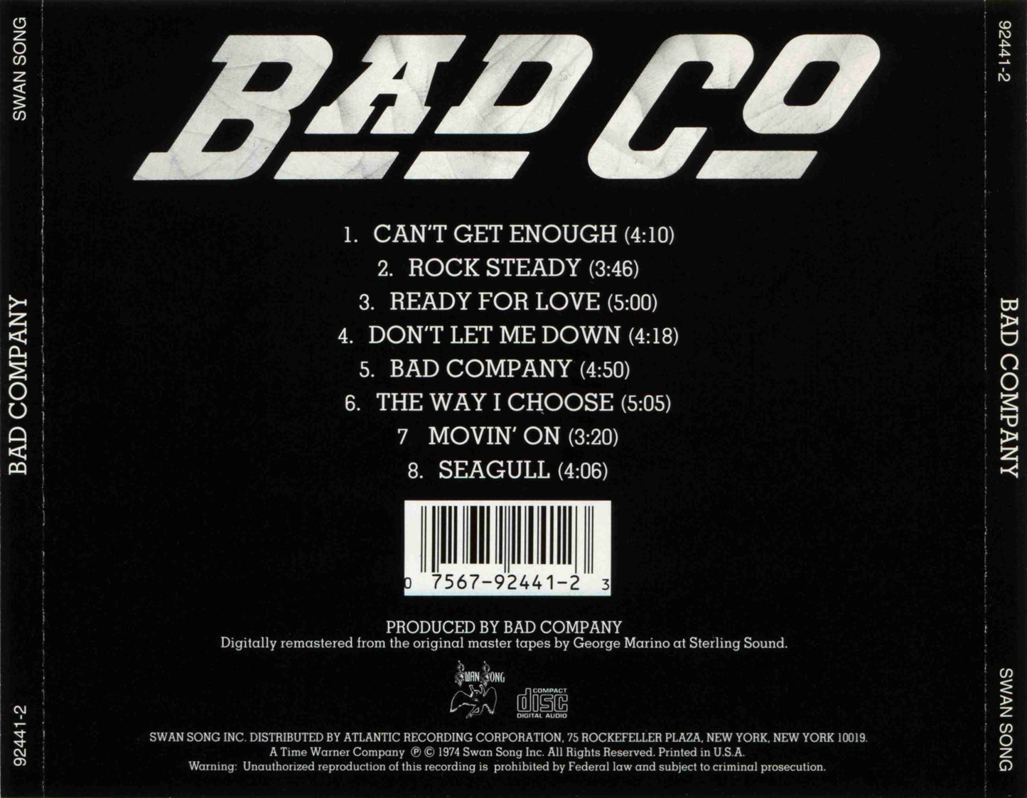Bad Company — Bad Company back cover